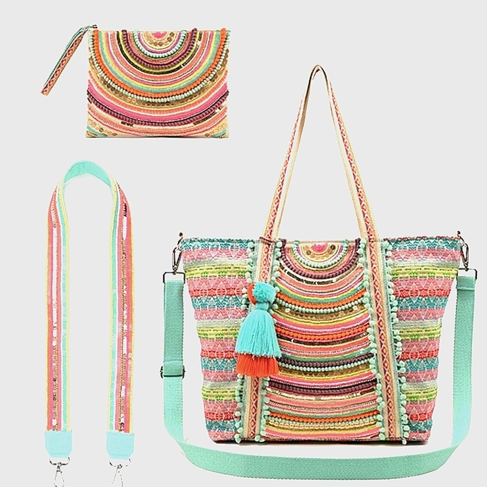 BEAUTIFUL! America & Beyond Tote with Clutch/Pouch & 2 Straps